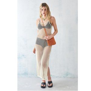 Urban Outfitters UO Fishnet Knit Crochet Beach Coverup Midi Dress Sheer